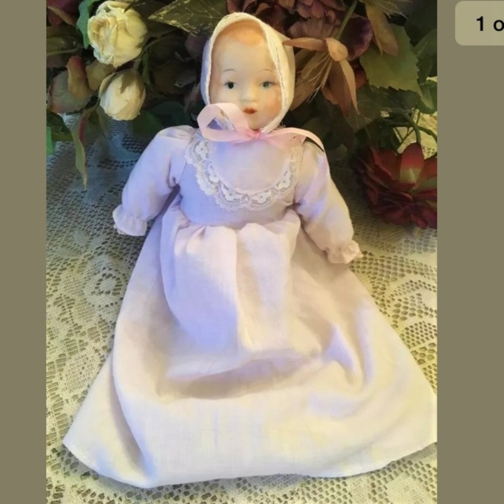 Vtg Porcelain Bisque Doll Baby Handmade Clothes